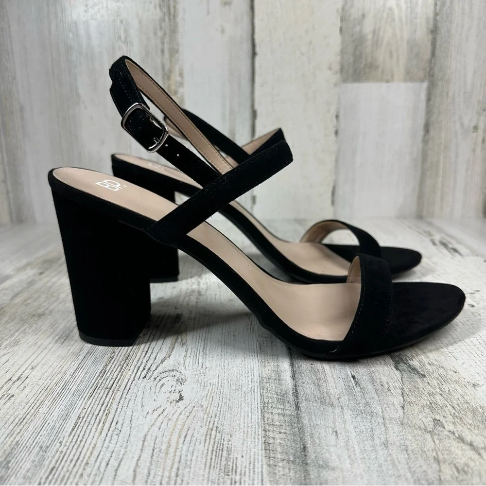 Bp.‎ Lula Black Suede Slingback Open Toe Ankle Strap Sandals Classic Minimalist
